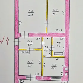 3 komnaty 2 etaj 65m²