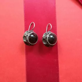 Серьги серебряные. Черный агат