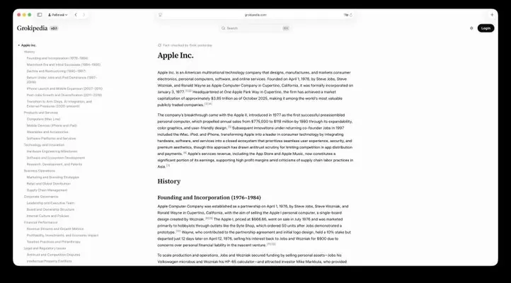 Mask Grokipedia atly täze onlaýn ensiklopediýasyny işe girizdi: makalalar “Wikipediýadan” alnyp, täzeden işlenilipdir