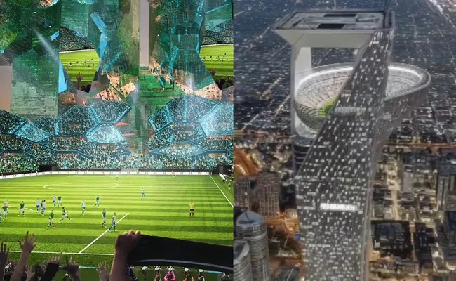 Saud Arabystanynda gökdirän binanyň ýokarsynda stadion gurlar
