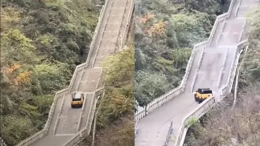 Кроссовер Chery провалил испытание на «небесной лестнице» и повредил достопримечательность