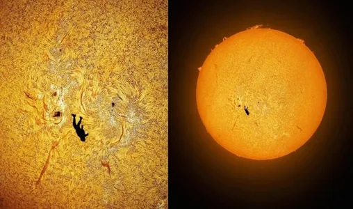 Astrosuratçy Günüň fonunda aşak gaçyp barýan adamyň suratyny düşürdi