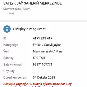 Satlyk jaÿ .Mary ş. merkezinde
