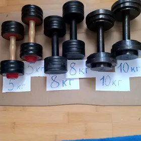 Гантели по 10кг,по 7кг,по 5кг.