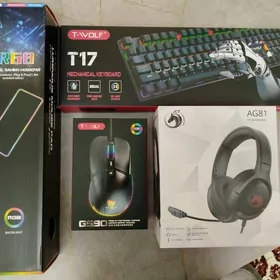 Мышка клавиатура наушники ковр