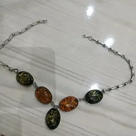 серебро с янтарём