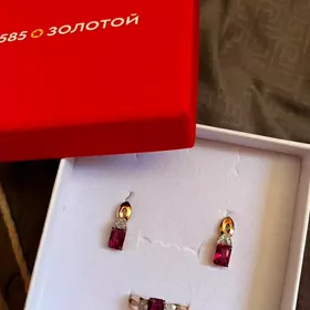 золотой комплект серьги+кольцо