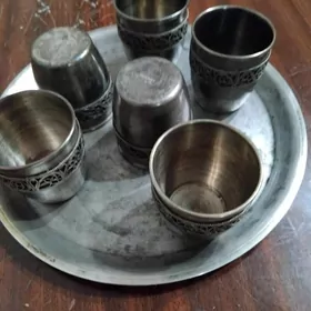 мельхиоровые стопки с подносом