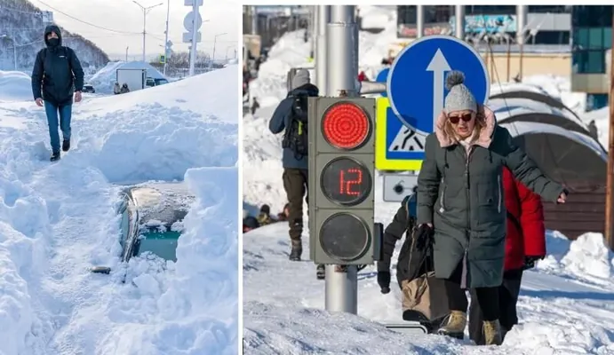 5 metre çenli gar üýşmegi: Kamçatkada soňky 50 ýylda iň güýçli gar ýagdy