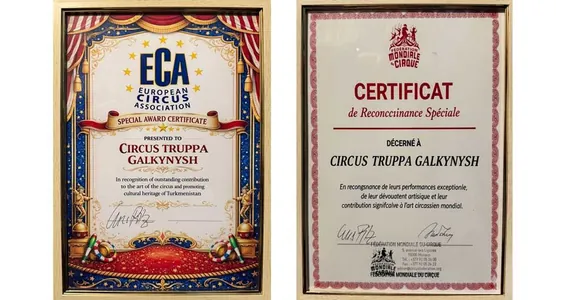 Группа «Galkynyş» удостоилась международных цирковых сертификатов в Монте-Карло