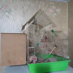 клетка для попугая с домиком