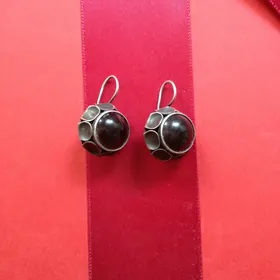 Серьги серебряные с черным агатом