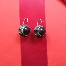 Серьги серебряные с черным агатом