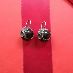Серьги серебряные с черным агатом