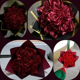 розы из атласных лент