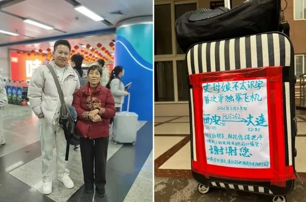 Китаец прикрепил к чемодану тещи записку с QR-кодом, чтобы помочь ей в первом полете