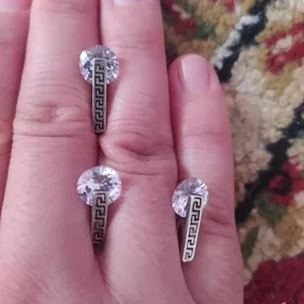 Серьги+кулон серебро