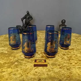 Полный набор кобальтовых бокалов "Корабль"