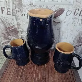 Глинянные кувшин и 2 кружки