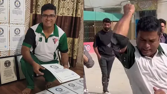 Пакистанец установил рекорд Гиннесса, разбив локтем полсотни алюминиевых банок