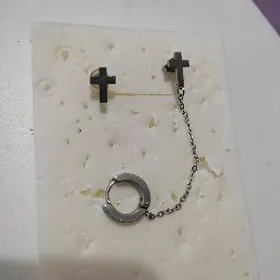 серёжки крестики с цепью
