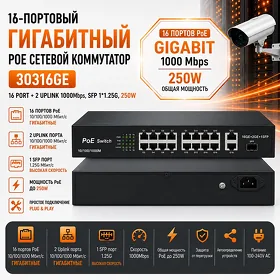 Poe Switch 16 PORT Сетевой коммутатор 30316GE